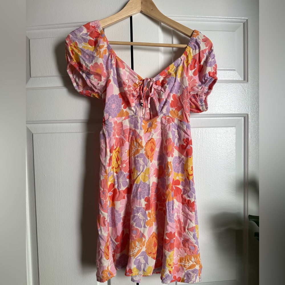 SO Floral Babydoll Dress Puff Sleeve Sz XS Y2K Beach Resort milkmaid twee 70s